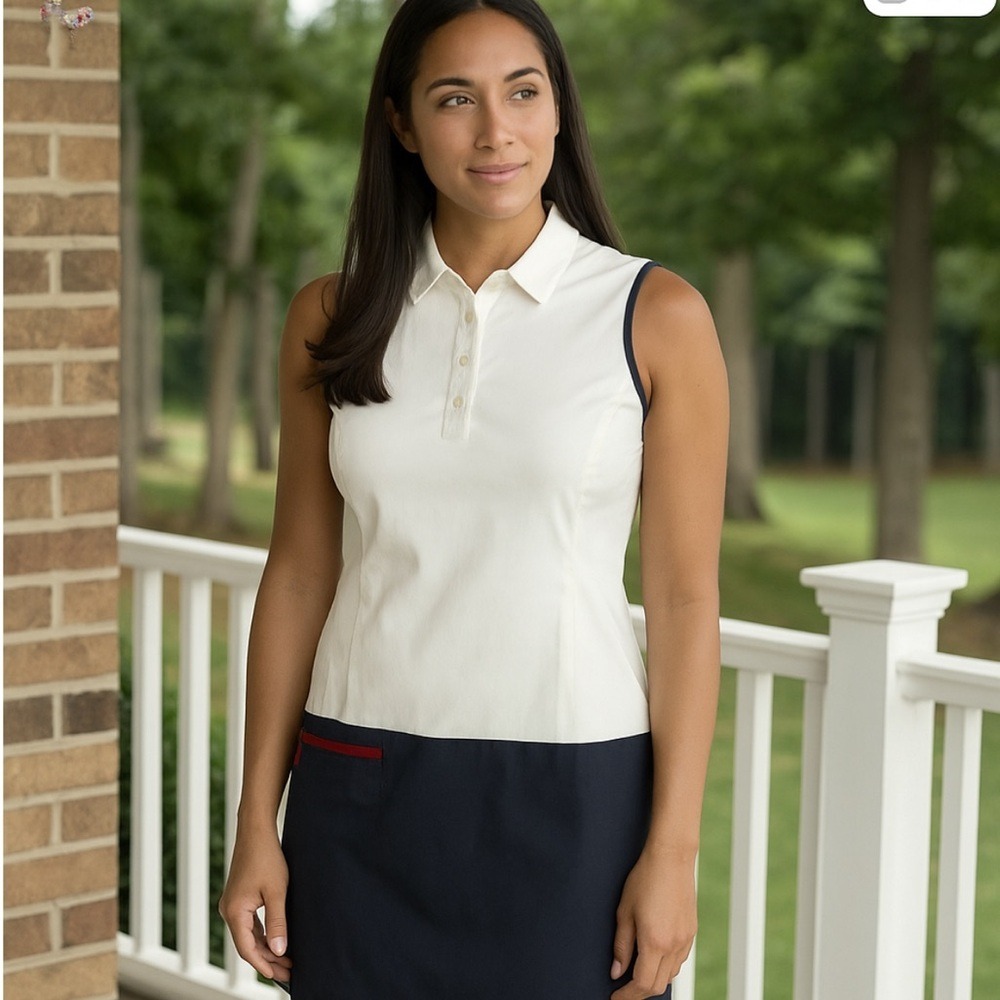 Brooks Brothers White and‎ Navy sleeveless crisp dress
